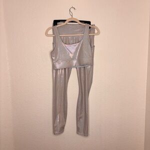 Fabletics Shimmering Silver Sports Bra snd leggings set